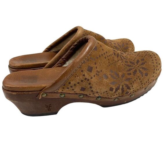 Frye Clara Campus suede sheepskin lining slide clogs Size 8-8.5 western boho - Picture 5 of 10